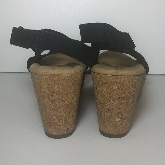 CLARKS Annadel Eirwyn Wedge Sandals Women's Size 11 Black Slingback Leather - Picture 3 of 14